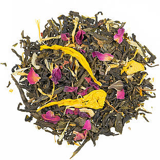 Frühlingsblüten Grünteemischung aromatisiert mit Erdbeer-Aprikose