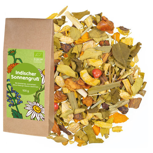 Bio Indischer Sonnengruß mit Ingwer und Kurkuma, Kräutertee aromatisiert